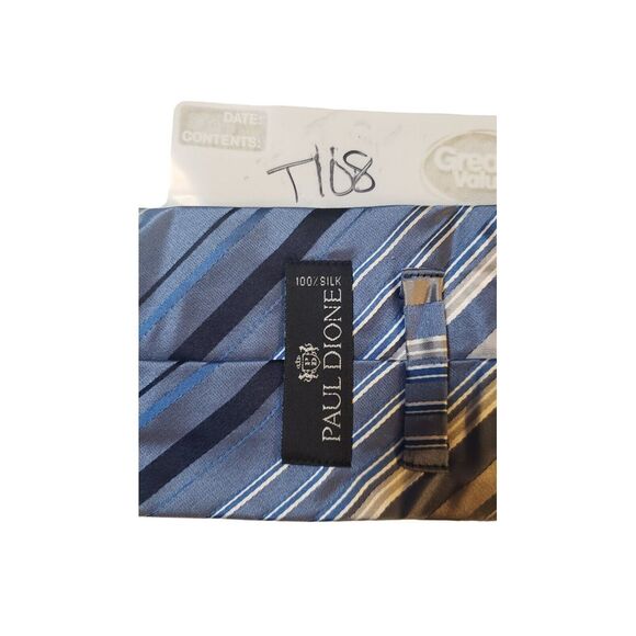 Paul Dione Neck Tie Mens 100% Silk Striped Necktie Tie Repp Jacquard Blue Silver - Picture 13 of 13